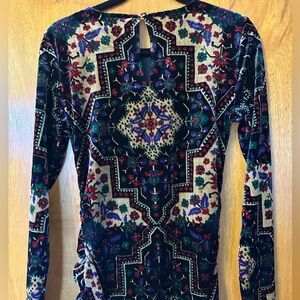NWT LOFT geo pattern velvet midi dress with long sleeves